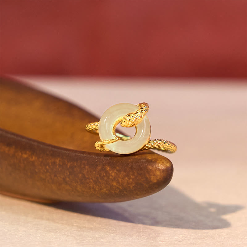 Buddha Stones Calcedonio Fibbia della Pace Argento Sterling 925 Anello Armonia Anno del Serpente Dorato - image 1