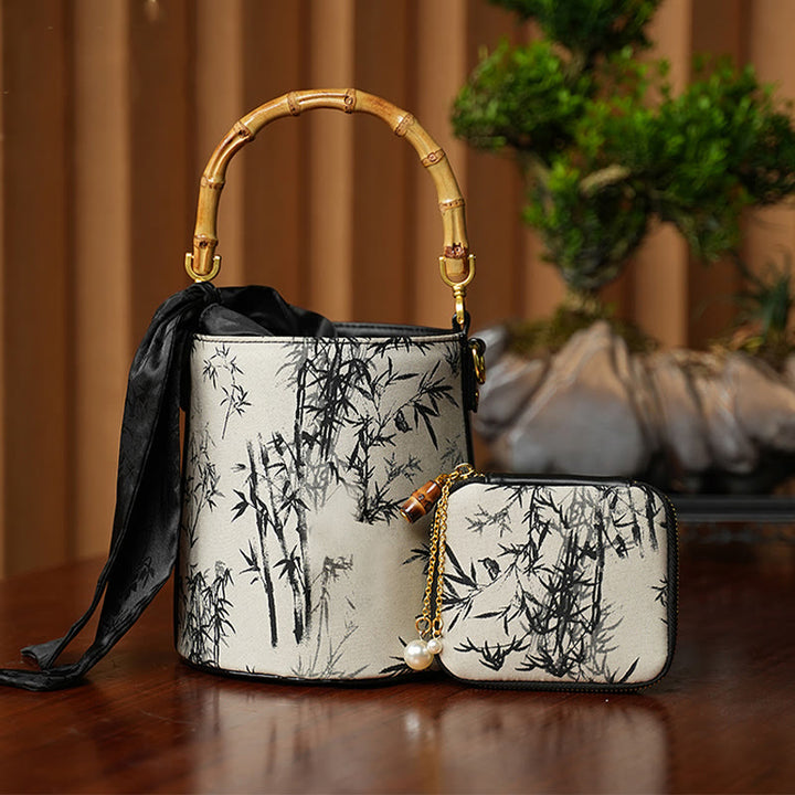 Borsa a tracolla con ricamo Buddha Stones Panda Bamboo Magpie Hangbags