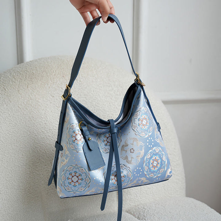 Buddha Stones Handmade Flower Gru Cervo Farfalla Canzone Broccato Borsa a tracolla Hangbags