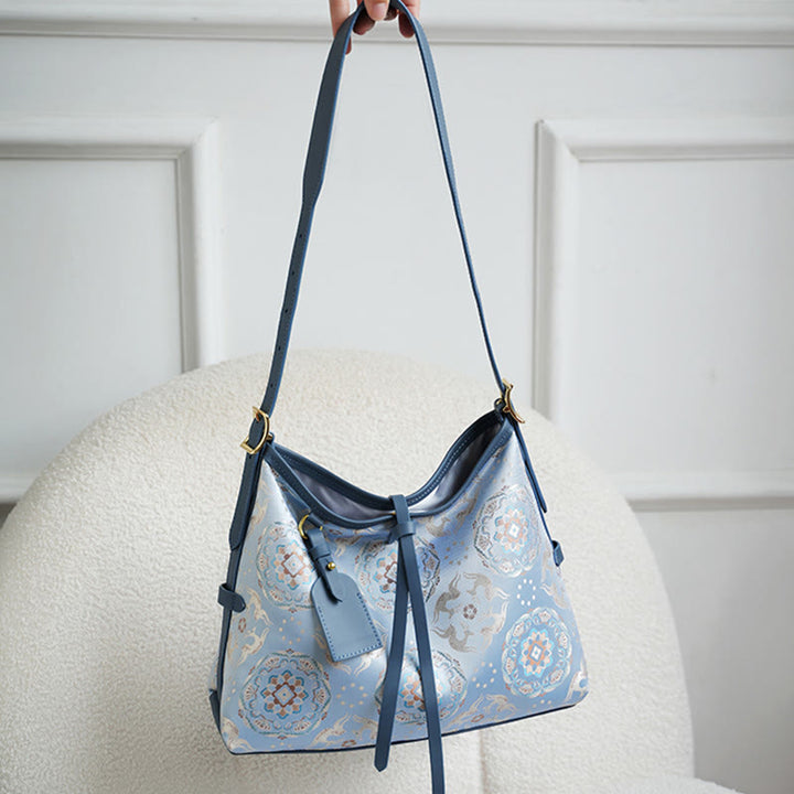 Buddha Stones Handmade Flower Gru Cervo Farfalla Canzone Broccato Borsa a tracolla Hangbags