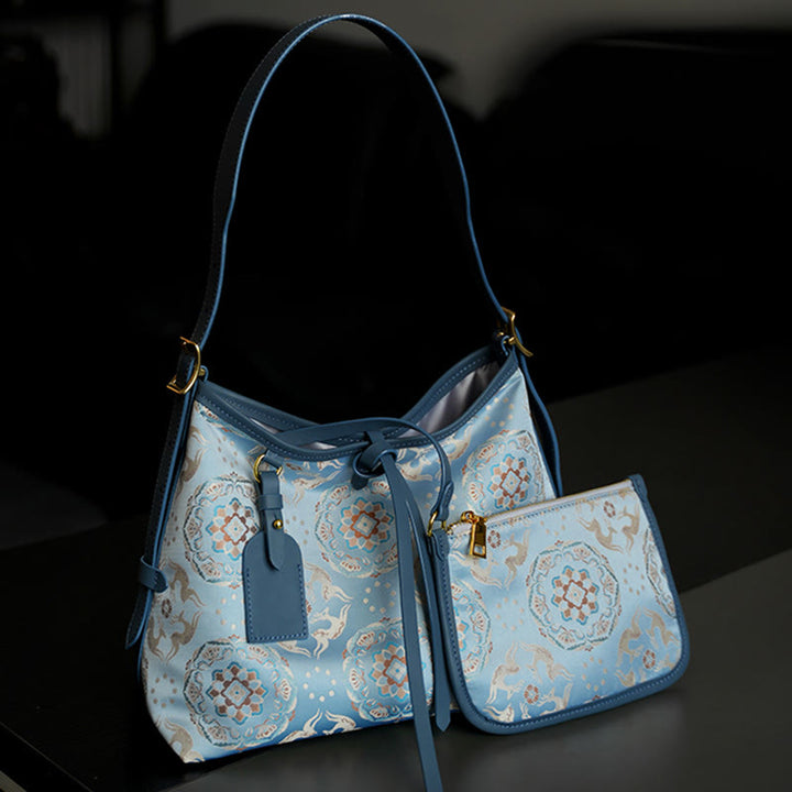 Buddha Stones Handmade Flower Gru Cervo Farfalla Canzone Broccato Borsa a tracolla Hangbags