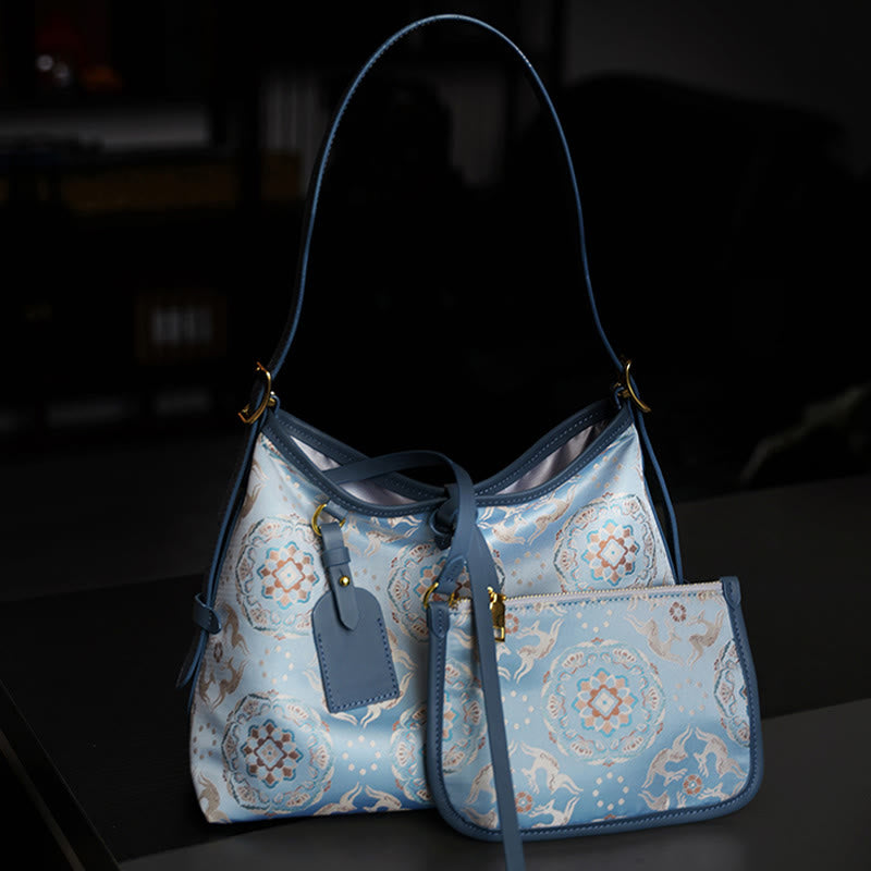 Buddha Stones Handmade Flower Gru Cervo Farfalla Canzone Broccato Borsa a tracolla Hangbags