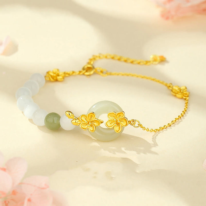 Braccialetto dell'amore in argento sterling 999 Buddha Stones, crisoberillo e giada di Hetian
