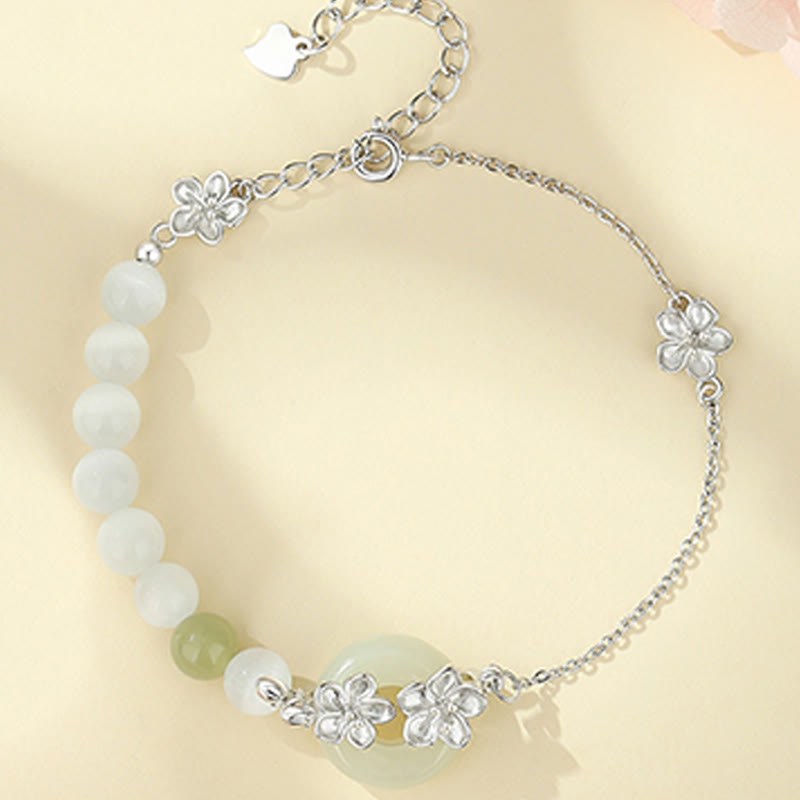 Braccialetto dell'amore in argento sterling 999 Buddha Stones, crisoberillo e giada di Hetian