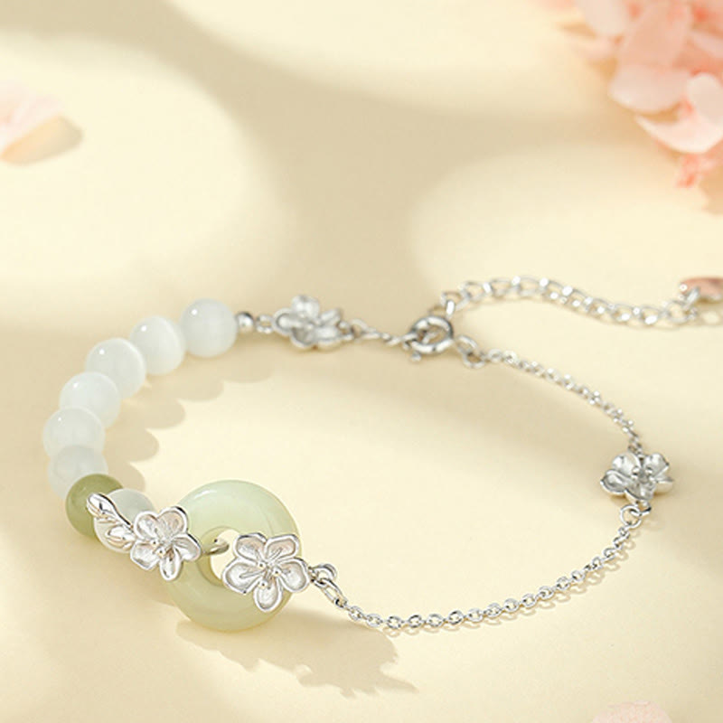Braccialetto dell'amore in argento sterling 999 Buddha Stones, crisoberillo e giada di Hetian - Bracciale in argento sterling 999 con crisoberillo e giada hetian (circonferenza del polso: 14-19 cm) - image 9