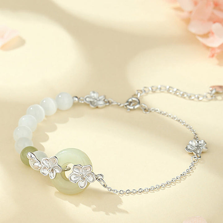 Braccialetto dell'amore in argento sterling 999 Buddha Stones, crisoberillo e giada di Hetian - Bracciale in argento sterling 999 con crisoberillo e giada hetian (circonferenza del polso: 14-19 cm) - image 9