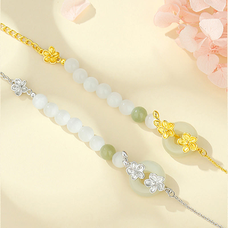 Braccialetto dell'amore in argento sterling 999 Buddha Stones, crisoberillo e giada di Hetian