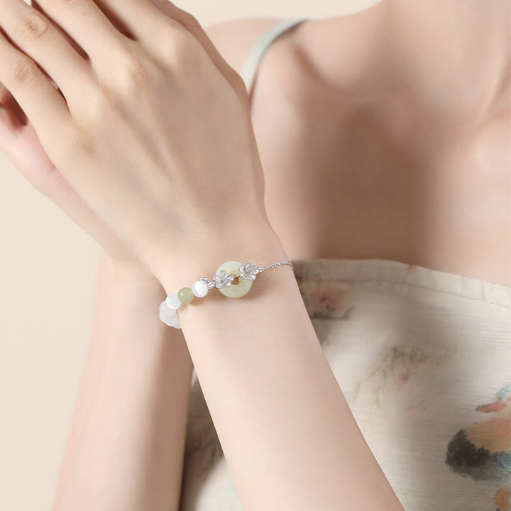 Braccialetto dell'amore in argento sterling 999 Buddha Stones, crisoberillo e giada di Hetian
