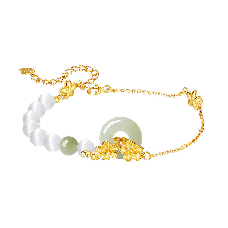Braccialetto dell'amore in argento sterling 999 Buddha Stones, crisoberillo e giada di Hetian