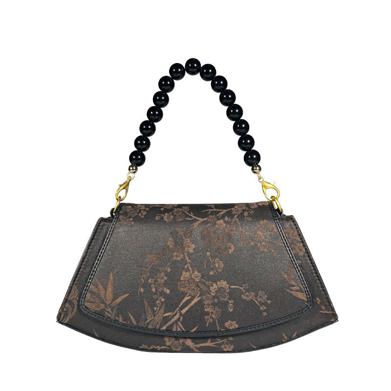 Borsa a tracolla in seta Xiangyunsha con catena di perline di bambù e prugna, pietre Buddha Stones