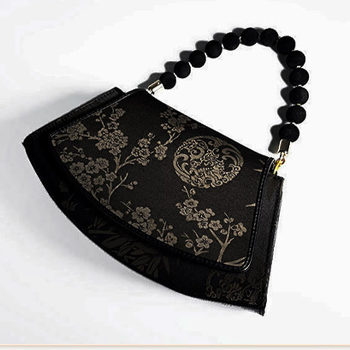 Borsa a tracolla in seta Xiangyunsha con catena di perline di bambù e prugna, pietre Buddha Stones
