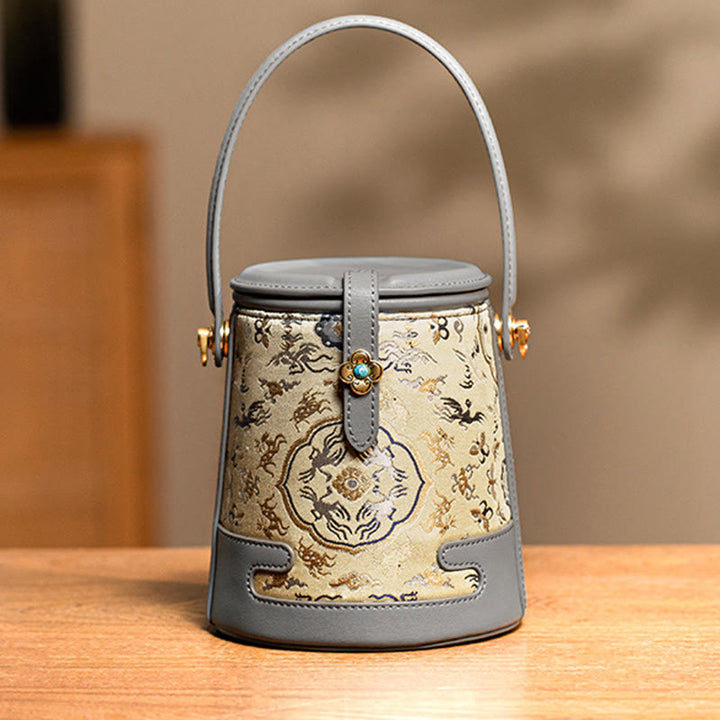 Buddha Stones Cervo Gru Bambù Fiore Canzone Broccato Xiangyunsha Seta Borsa a tracolla Hangbags