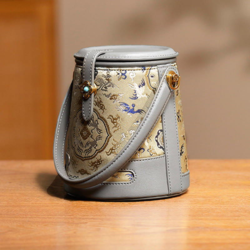 Buddha Stones Cervo Gru Bambù Fiore Canzone Broccato Xiangyunsha Seta Borsa a tracolla Hangbags