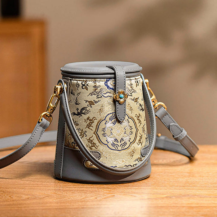 Buddha Stones Cervo Gru Bambù Fiore Canzone Broccato Xiangyunsha Seta Borsa a tracolla Hangbags