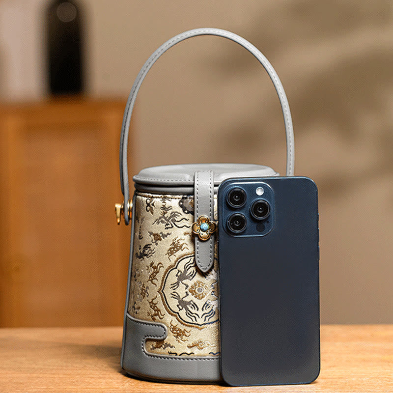 Buddha Stones Cervo Gru Bambù Fiore Canzone Broccato Xiangyunsha Seta Borsa a tracolla Hangbags