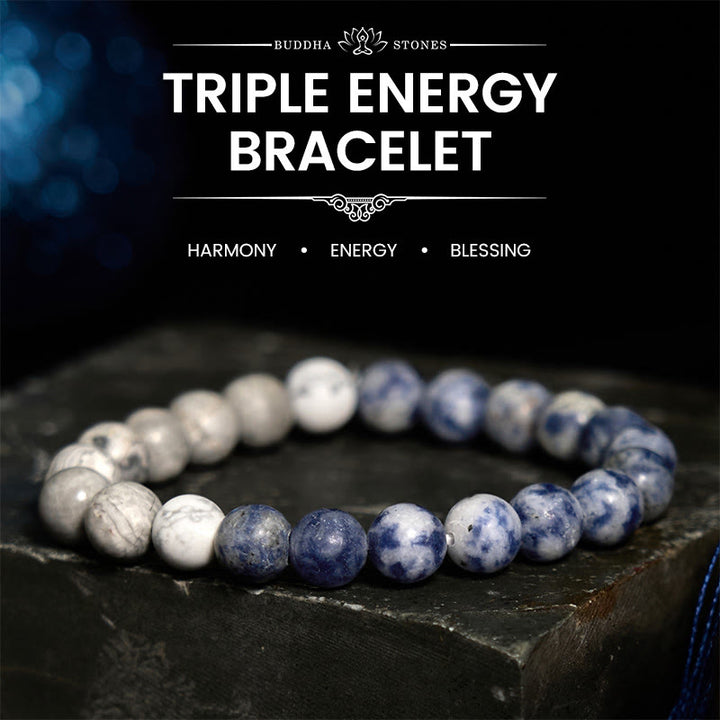 Braccialetto Buddha Stones Sodalite Picasso Jasper Bianco Turchese Intuizione