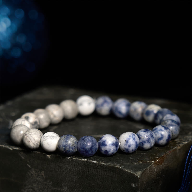 Braccialetto Buddha Stones Sodalite Picasso Jasper Bianco Turchese Intuizione