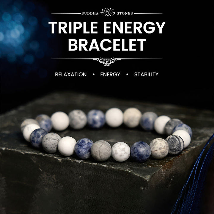 Braccialetto di rilassamento Buddha Stones Bianco Turchese Picasso Jasper Blue Spot Jasper