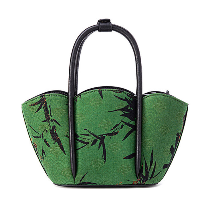 Borsa a tracolla in seta Xiangyunsha a forma di fiore di bambù curva Buddha Stones