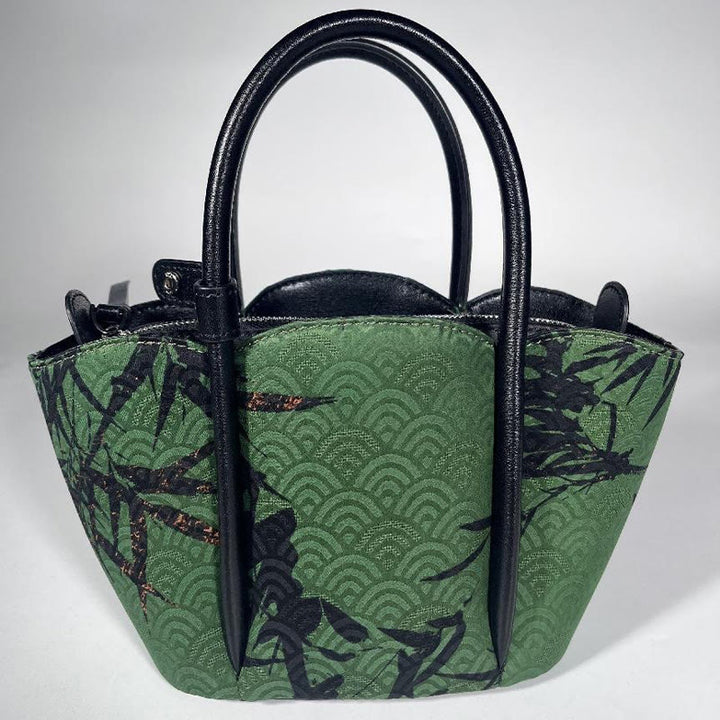 Borsa a tracolla in seta Xiangyunsha a forma di fiore di bambù curva Buddha Stones