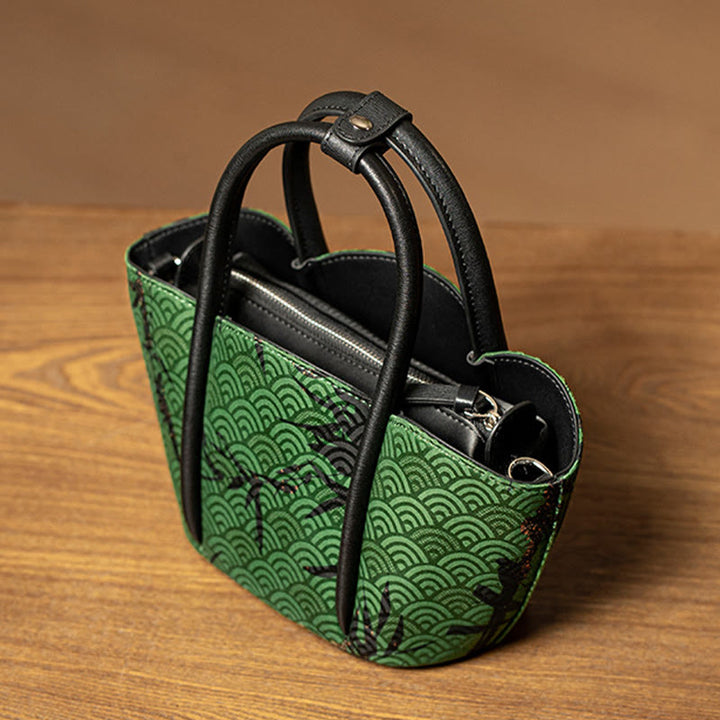 Borsa a tracolla in seta Xiangyunsha a forma di fiore di bambù curva Buddha Stones