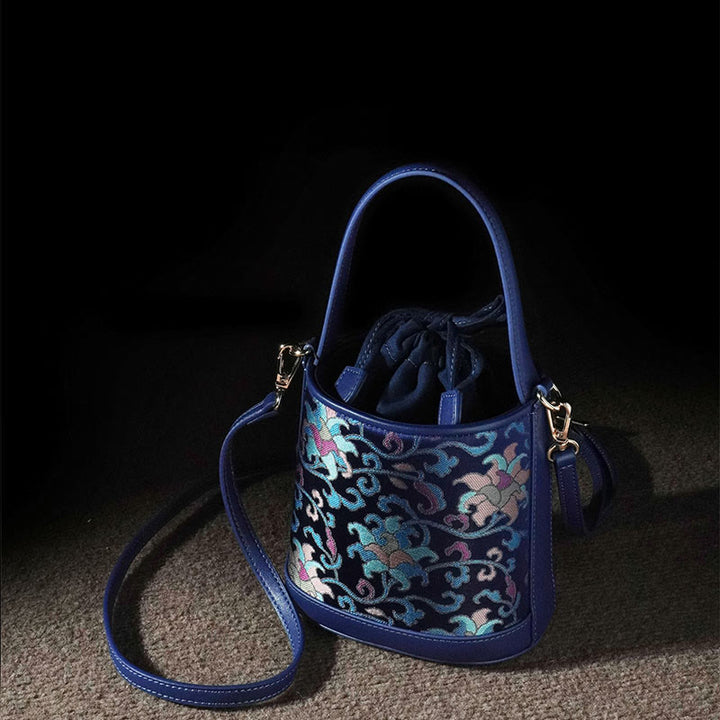 Borsa a tracolla in broccato con rami intrecciati e Buddha Stones , retro, loto, canzone