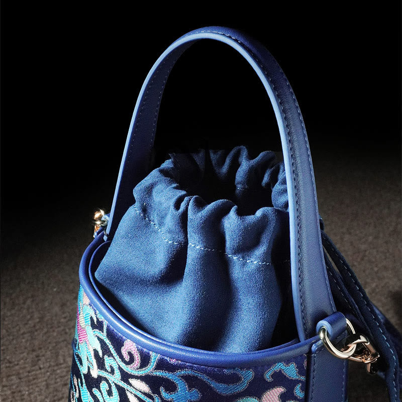 Borsa a tracolla in broccato con rami intrecciati e Buddha Stones , retro, loto, canzone