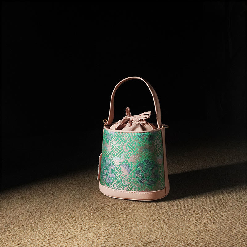 Borsa a tracolla in broccato con rami intrecciati e Buddha Stones , retro, loto, canzone