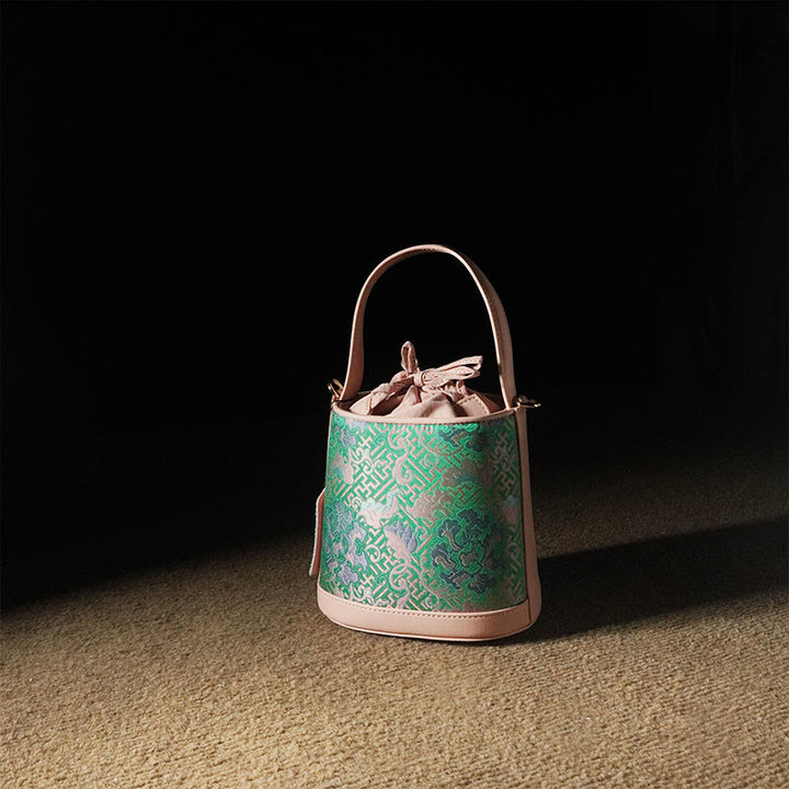 Borsa a tracolla in broccato con rami intrecciati e Buddha Stones , retro, loto, canzone
