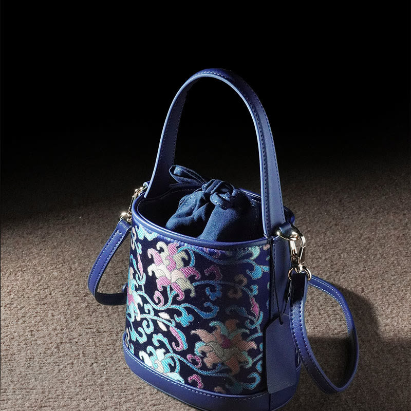 Borsa a tracolla in broccato con rami intrecciati e Buddha Stones , retro, loto, canzone