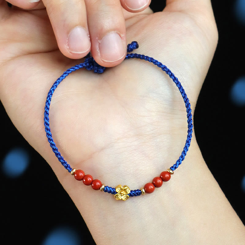 Buddha Stones Klein Blue String South Red Agate Garnet Copper Flower Power Braccialetto