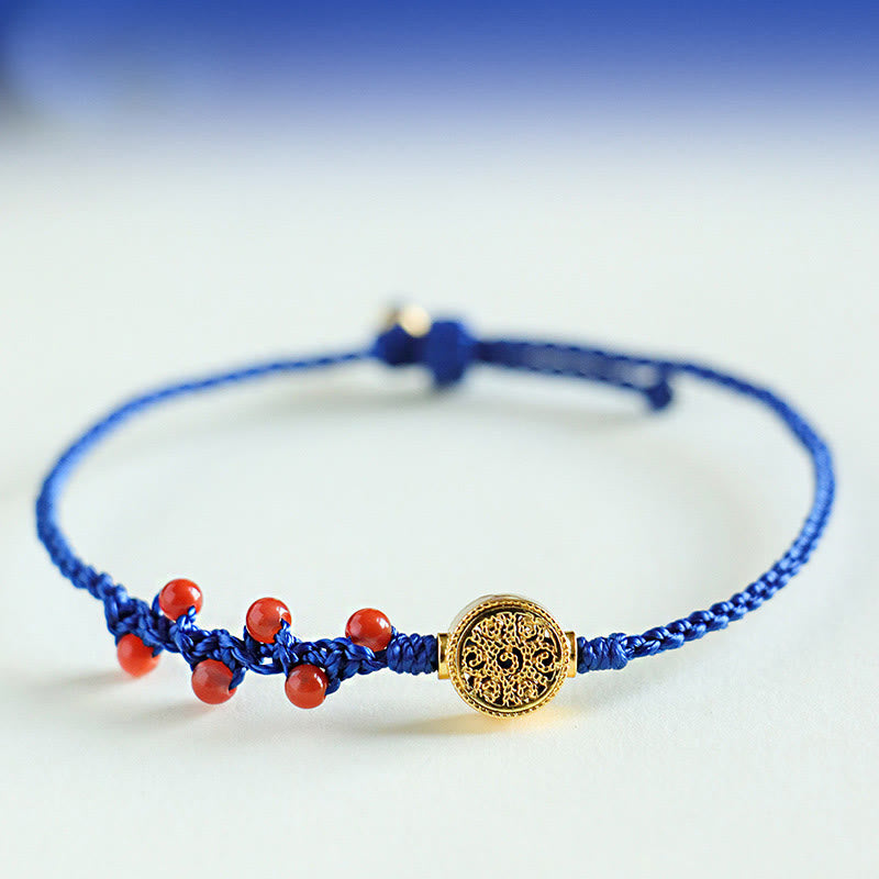 Buddha Stones Klein Blue String South Red Agate Garnet Copper Flower Power Braccialetto