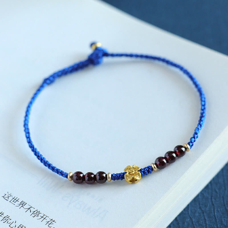 Buddha Stones Klein Blue String South Red Agate Garnet Copper Flower Power Braccialetto