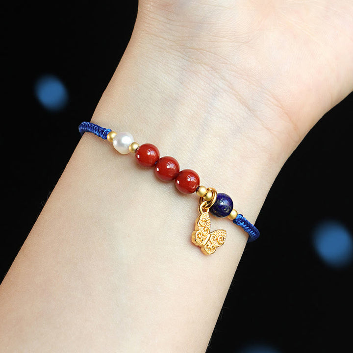 Buddha Stones Klein Blue String Agata rossa del sud Granato Aventurina blu Lazurite Rame Farfalla Fu Carattere Braccialetto positivo
