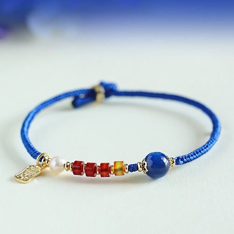 Braccialetto Buddha Stones Klein Blue String, Agata rossa del sud, Granato, Avventurina blu, Lazurite, Lapislazzuli, Farfalla in rame, Carattere positivo Fu - image 12