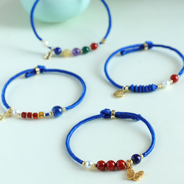 Braccialetto Buddha Stones Klein Blue String, Agata rossa del sud, Granato, Avventurina blu, Lazurite, Lapislazzuli, Farfalla in rame, Carattere positivo Fu - image 14