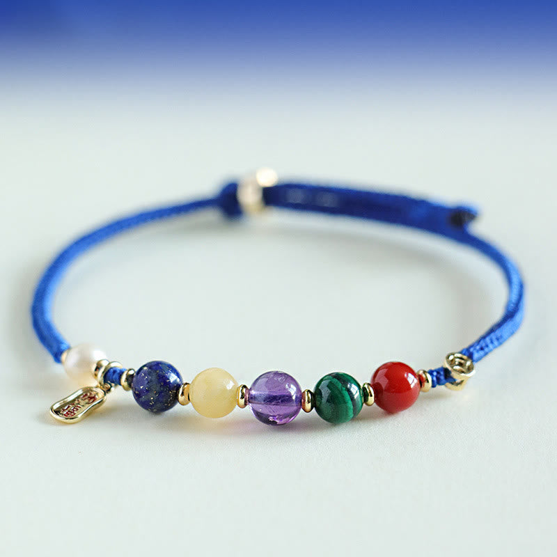 Buddha Stones Klein Blue String Agata rossa del sud Granato Aventurina blu Lazurite Rame Farfalla Fu Carattere Braccialetto positivo