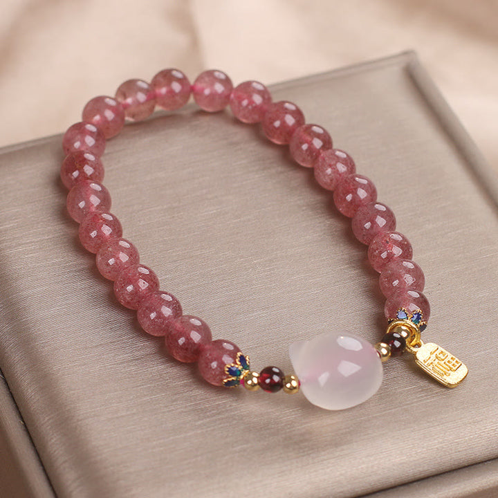 Braccialetto di guarigione con carattere di gatto Fu , Buddha Stones , quarzo fragola e giada bianca - image 9