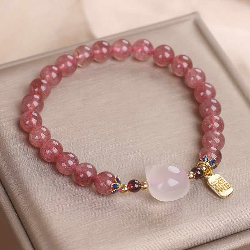 Braccialetto di guarigione con carattere di gatto Fu , Buddha Stones , quarzo fragola e giada bianca - image 10