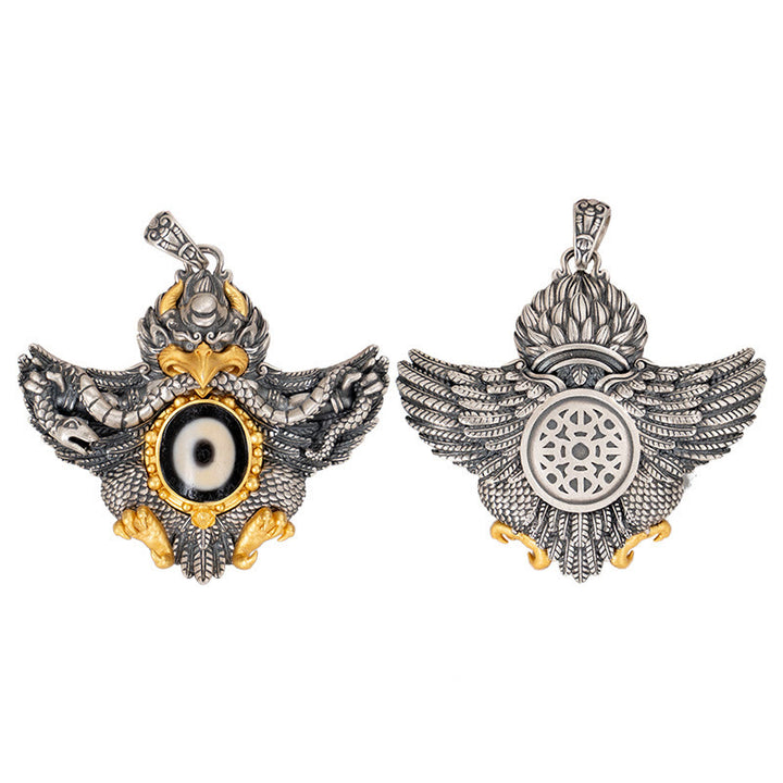 Collana Buddha Stones in argento sterling 925 con perline di protezione Dzi Garuda Bird del Tibet