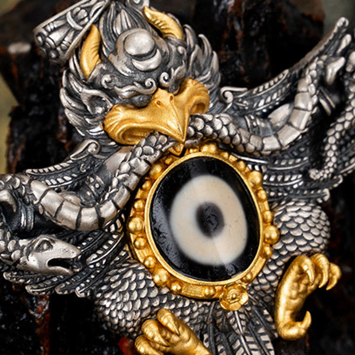 Collana Buddha Stones in argento sterling 925 con perline di protezione Dzi Garuda Bird del Tibet