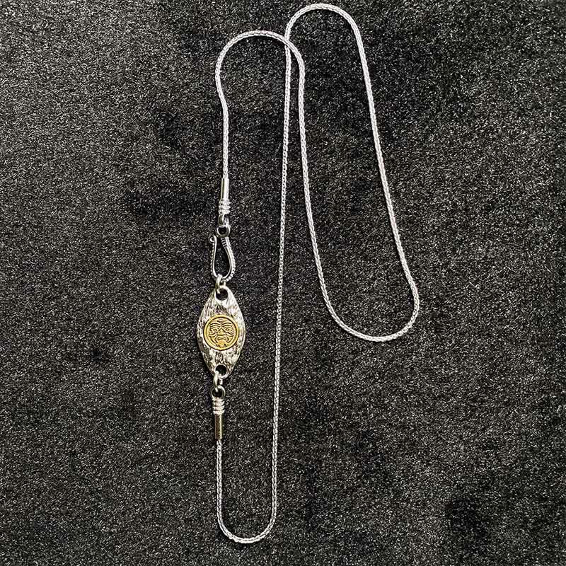 Buddha Stones Argento Sterling 925 Tibet Giallo Jambhala Dio della Ricchezza Dzi Bead Om Mani Padme Hum Felicità Collana Pendente
