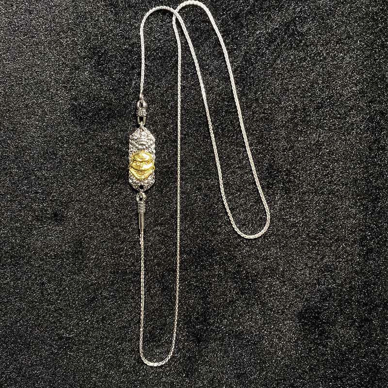 Buddha Stones Argento Sterling 925 Tibet Giallo Jambhala Dio della Ricchezza Dzi Bead Om Mani Padme Hum Felicità Collana Pendente