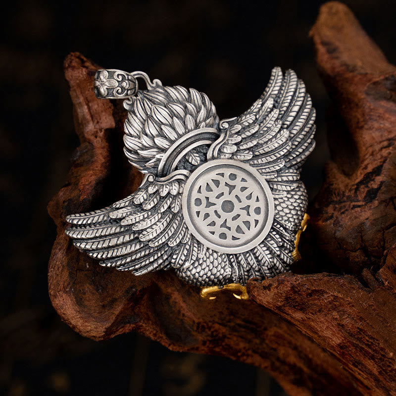 Collana Buddha Stones in argento sterling 925 con perline di protezione Dzi Garuda Bird del Tibet