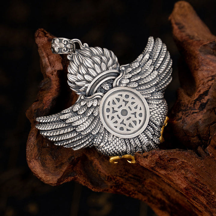 Collana Buddha Stones in argento sterling 925 con perline di protezione Dzi Garuda Bird del Tibet