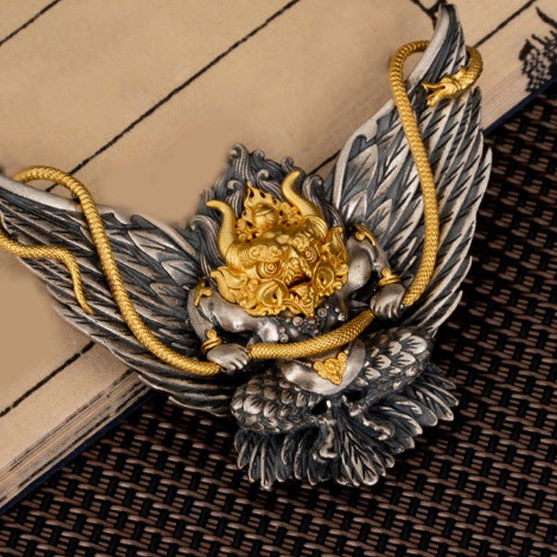 Collana con ciondolo a forma di serpente drago uccello Garuda tibetano in argento sterling 925 Buddha Stones - image 6