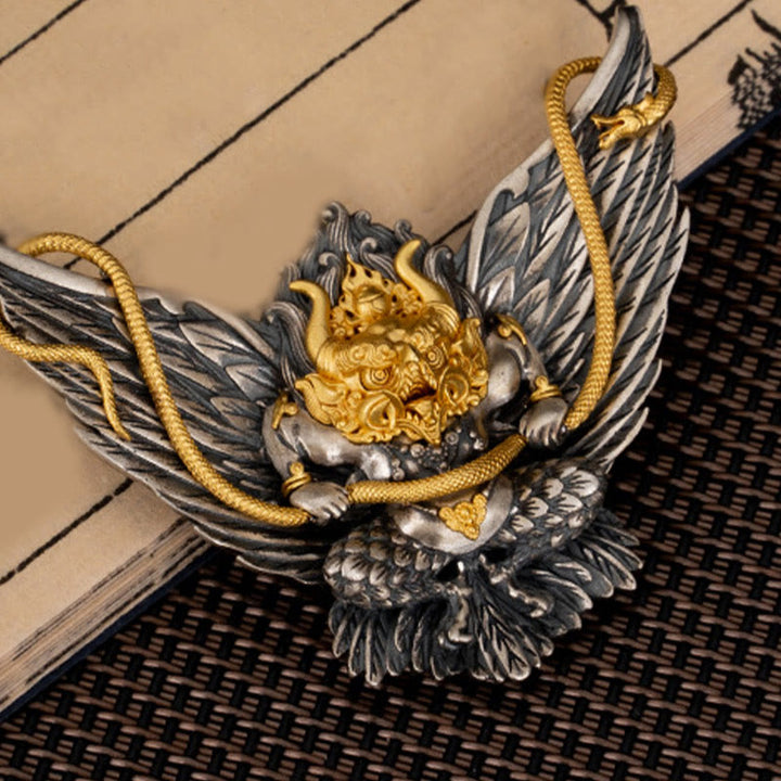 Collana con ciondolo a forma di serpente drago uccello Garuda tibetano in argento sterling 925 Buddha Stones - image 6