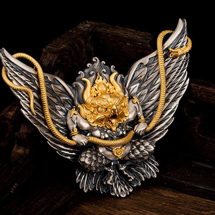 Collana con ciondolo a forma di serpente drago uccello Garuda tibetano in argento sterling 925 Buddha Stones - image 4