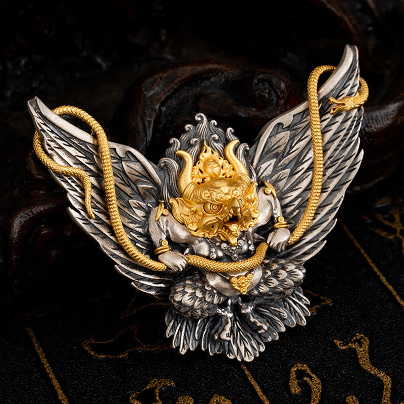 Collana con ciondolo a forma di serpente drago uccello Garuda tibetano in argento sterling 925 Buddha Stones - image 5