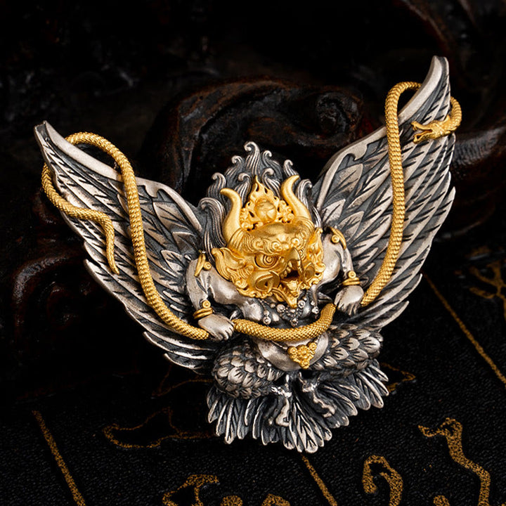 Collana con ciondolo a forma di serpente drago uccello Garuda tibetano in argento sterling 925 Buddha Stones - image 5